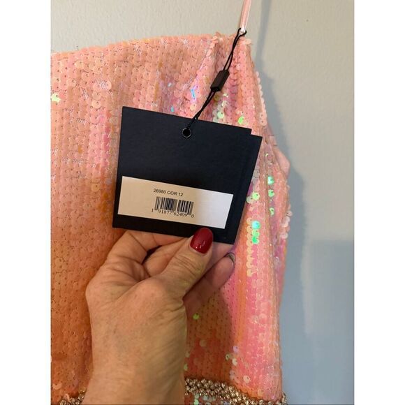 Ieena Mac Duggal Size 12 Strapless Sequin Formal Gown Coral Pink Sparkle NWT - Picture 15 of 16